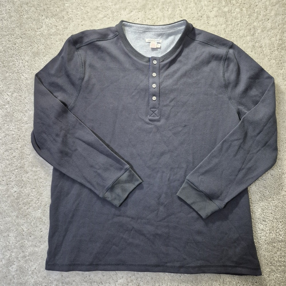 Carbon 2 Cobalt Henley Shirt Mens XL Black Cotton Heavy Preppy Minimal Outdoor - Picture 2 of 7